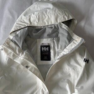 Women's Helly Hansen Aden White Rain Jacket Waterproof Breathable Hood Sz S